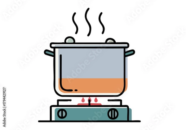 Fototapeta stylized illustration depicts a simmering pot on a stovetop conveying warmth and comfort Simple lines and a muted color palette create a modern inviting aesthetic -Simmer the Spirit-