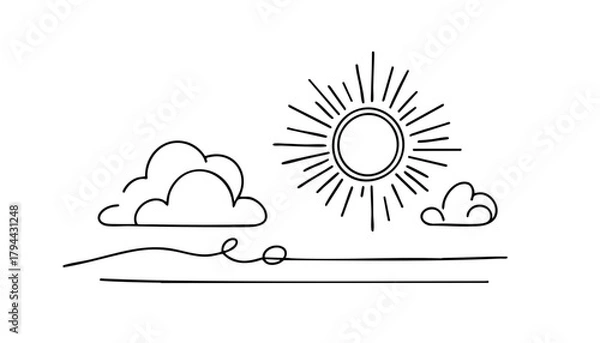 Fototapeta Minimalistic landscape with bright sun and clear sky evoking warmth and happiness 