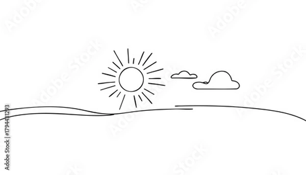 Fototapeta Minimalistic landscape with bright sun and clear sky evoking warmth and happiness with copy space