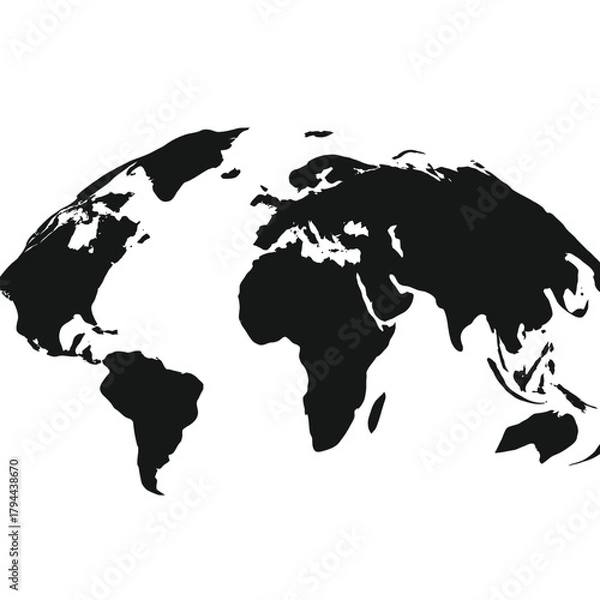 Fototapeta Black Silhouette World Map on White Background globe earth