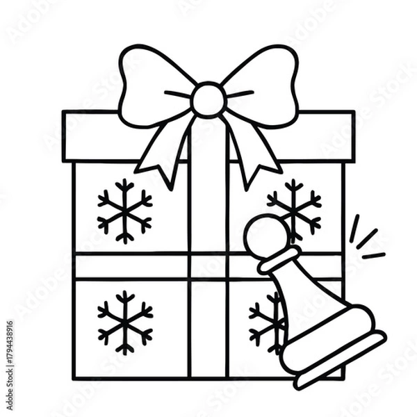 Obraz Christmas Gift Box with Snowflakes and Chess Pawn Icon present