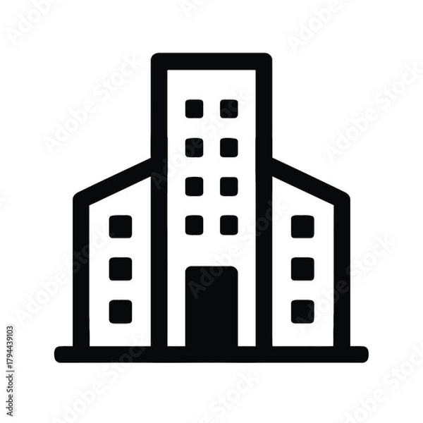 Fototapeta Simple Black Icon of a Multi- Story Building On White Background office building