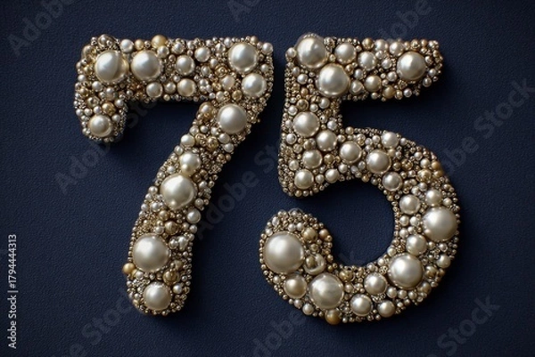 Obraz Celebratory Decorative Number 75 with Pearls and Gems on Dark Background