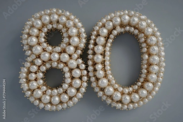Obraz Decorative Number 80 Made of Pearls on Gray Background