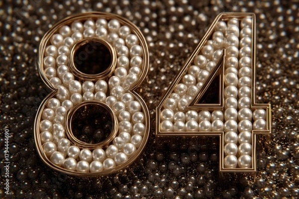 Fototapeta Elegant Decorative Number 84 with Pearls on Luxurious Background