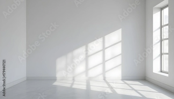 Obraz “Minimal Light Gray Background with Window Shadows for Product Display”