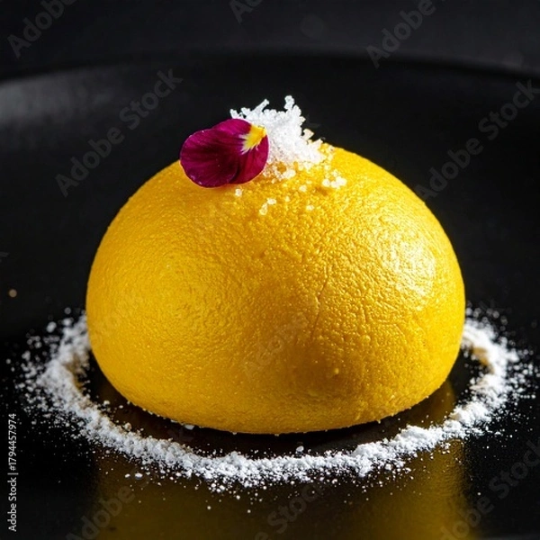 Obraz Velvety Textured Lemon Mousse Petit Four Dusted with Yellow Cake Crumbs