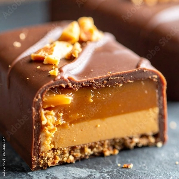 Obraz Cross-Section of Decadent Salted Caramel Chocolate Tart with Walnuts and Glaze