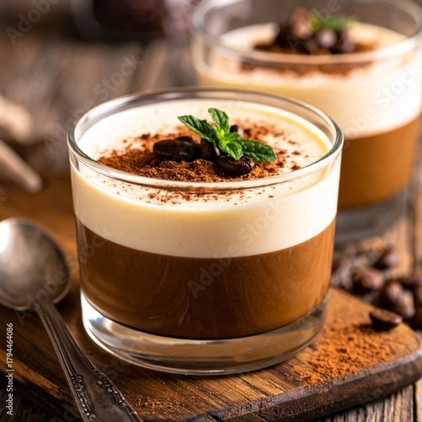 Obraz Close-up Shot of Tiramisu or Coffee Mousse Dessert Dusted with Ground Cinnamon