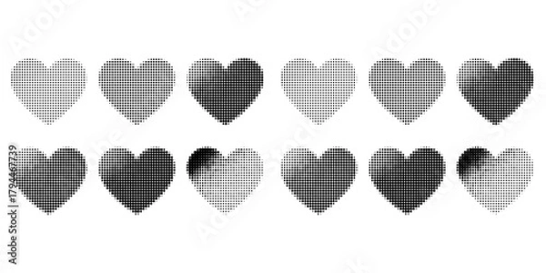 Fototapeta Halftone heart shapes design elements set (monochrome)