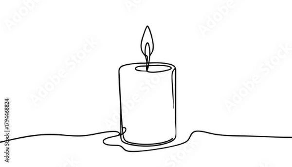 Fototapeta Single line drawing in modern minimalist style of remembrance candle with copy space