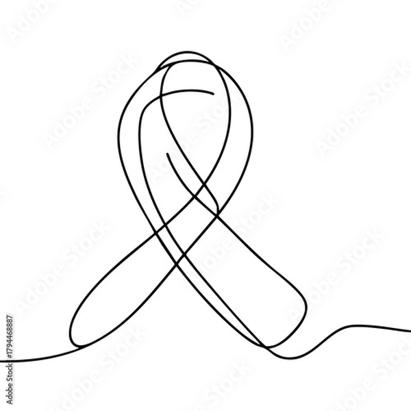 Fototapeta Single line drawing in modern minimalist style of cancer awareness ribbon on white background 