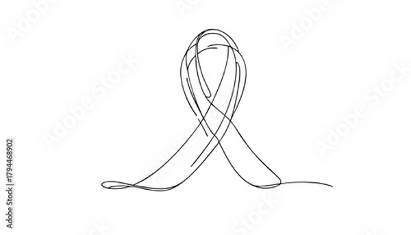 Fototapeta Single line drawing in modern minimalist style of cancer awareness ribbon 