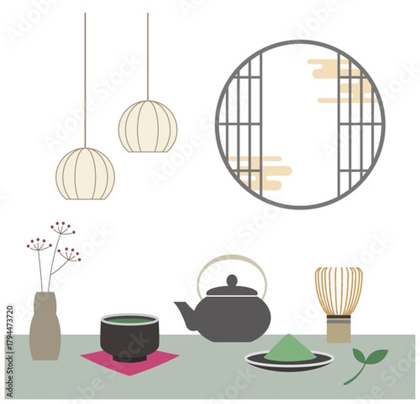 Obraz 抹茶を楽しむ和モダンな空間のイラスト素材