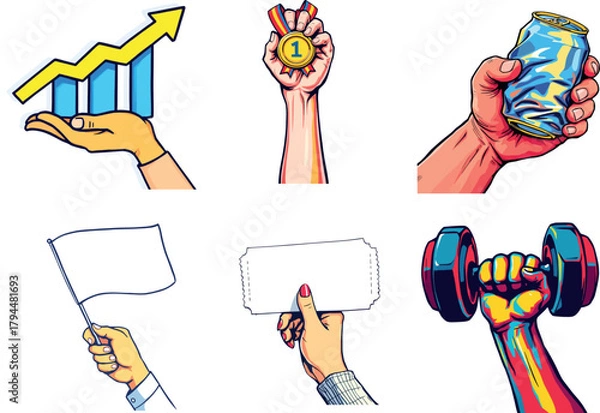 Fototapeta Vsai hands holding objects depicting business, success and strength