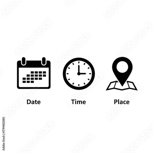 Obraz date time place icons event planning schedule graphic