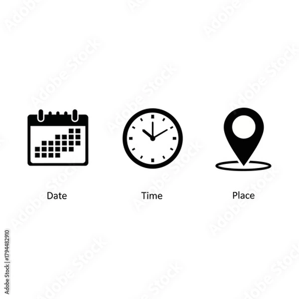 Obraz date time place event planning icons