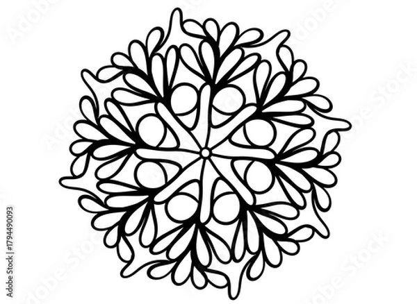 Obraz Coloring page mandala outline drawing for art therapy and meditation. Circular ornament