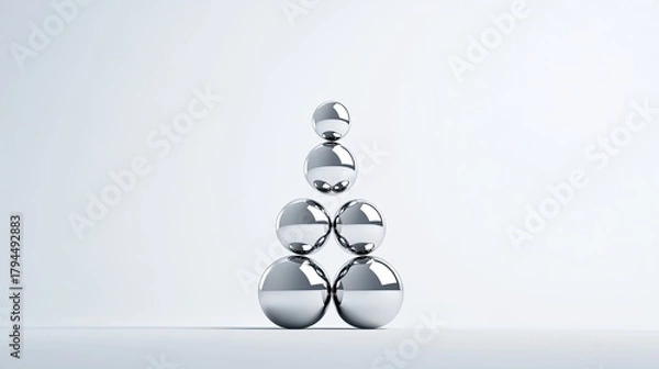Obraz perfectly balanced pyramid of polished chrome spheres, representing stability and structure in a complex system, reflecting a high-tech environment, minimalist, studio lighting.