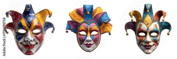 Obraz Set of Elegant Venetian masquerade mask adorned with sparkling rhinestones on transparent png background. Ai generated