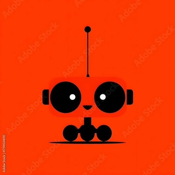 Fototapeta Illustration of a robot head with antenna. Features geometric shapes, crisp lines, minimal design, and a transparent background.