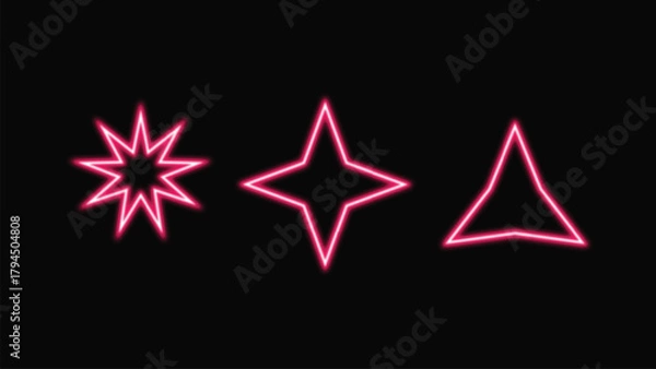 Fototapeta Vibrant neon glow effect with geometric shapes and text elements