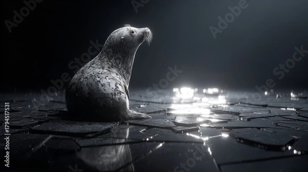 Obraz Seal Pup on Cracked Earth: A Stark Reminder of Climate Change Impact and Loss