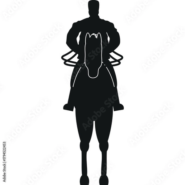 Obraz Silhouette of a rider on a horse seen from the front on a white background detailed equestrian sport graphic design element
