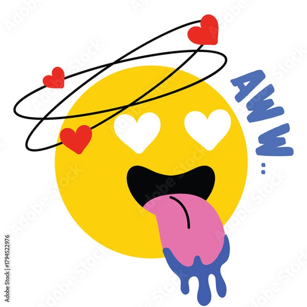 Obraz Silly Yellow Emoji Face with Heart Eyes and Drooling Tongue Expressing Overwhelming Affection Aww Cute Expression with Swirling Hearts Awe Inspiring Emotion and Playful Design on Transparent