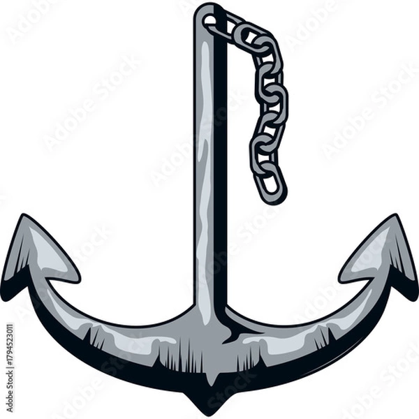 Obraz Silver anchor with chain and transparent background nautical maritime symbol illustration