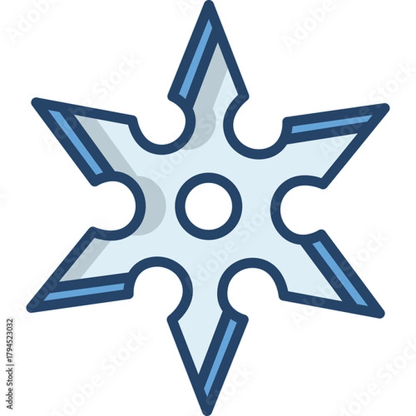 Obraz Silver and Blue Metal Shuriken Star Weapon with Six Points and a Central Hole on a Transparent Background Isolated Graphic Element