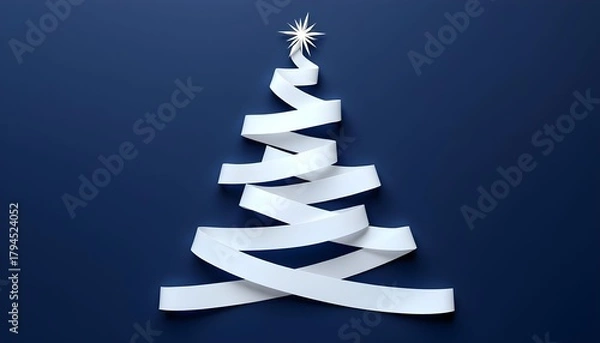 Fototapeta Creative paper Christmas tree design on blue background showcasing modern art and holiday spirit for festive celebrations Generative AI