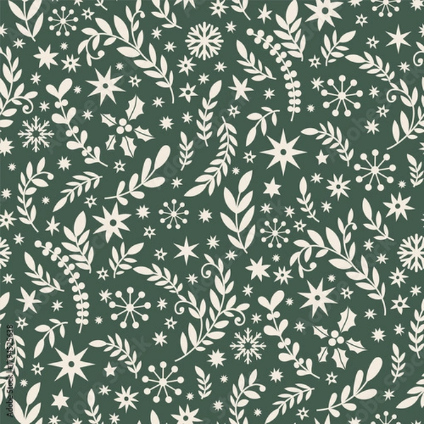 Fototapeta Dark Botanical Winter Seamless Pattern