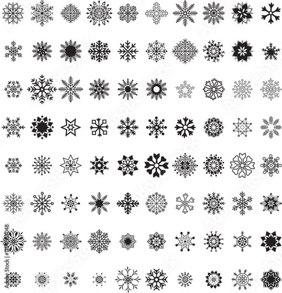 Obraz Winter Snowflakes Vector Art Collection. Snowflake, transparent or real snowflake vector icon. Bundle
