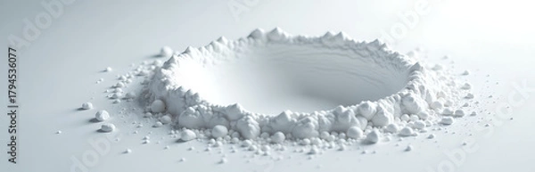 Fototapeta pristine white powder minimalist surface surrounding delicate rounded impact crater cast soft diffused light