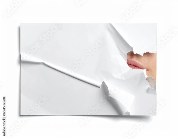 Fototapeta Torn paper reveals partial face