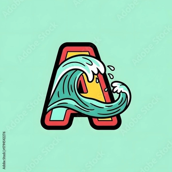 Fototapeta Letter A with Ocean Wave Illustration for Branding and Design.