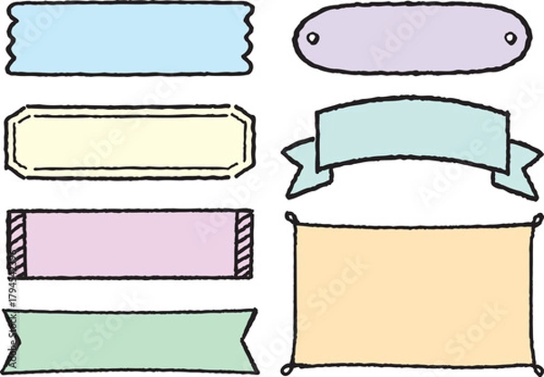 Obraz 黒線画の手描き風見出しフレーム・ラベル素材セット