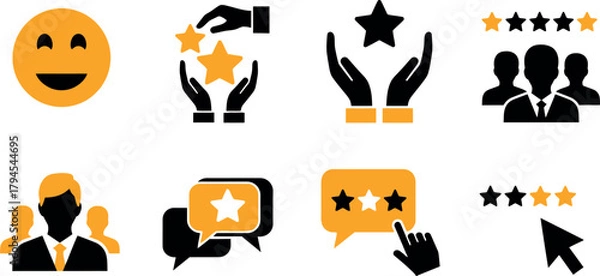 Fototapeta Collection of icons representing customer feedback ratings satisfaction and review concepts