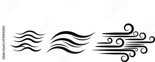 Obraz Abstract hand drawn black brush strokes representing wind waves and air flow motion