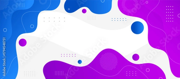 Fototapeta Blue and purple fluid abstract background with waves and bubbles.