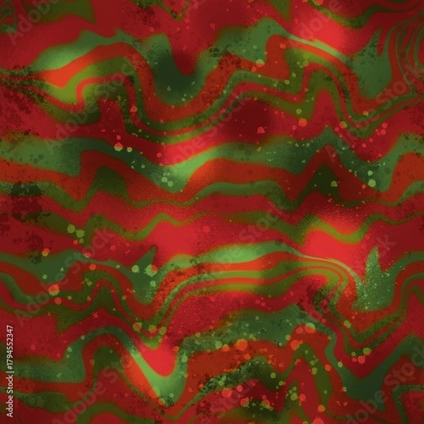 Fototapeta Abstract Digital Paint Tie Dye Watercolor Horizontal Wavy Liquid Stripes Lines with Splatters Seamless Pattern Blurred Batik Background