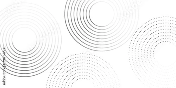 Obraz Modern white background with black circle rings. Digital future technology concept art simple modern