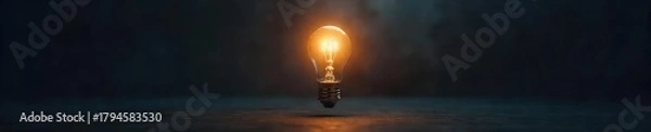 Fototapeta A lone lightbulb, delicately held aloft, illuminates a dark space, creating a dramatic, ethereal glow Perfect for concepts of ideas, inspiration, and ingenuity , studio-shot, imagination