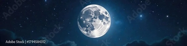 Obraz A majestic full moon dominates a star-filled night sky, its ethereal glow illuminating a vast, dark cosmic expanse Perfect for fantasy, science fiction, or celestial themes , shadows, light, universe