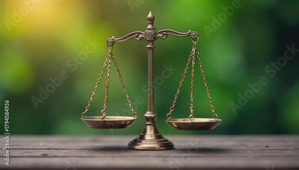 Fototapeta A perfectly balanced scale with weights on either side, symbolizing equilibrium and harmony , objectivity, science, corresponding