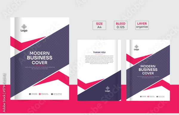 Fototapeta Business brochure or company profile cover, annual report, clean layout, colorful, two pages, a4 template, print.