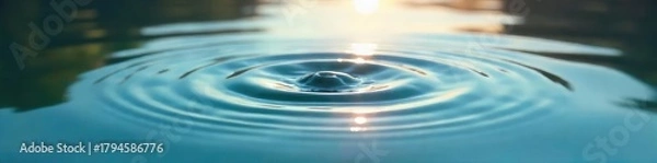 Obraz A single ripple expands across a calm water surface, sunlight reflecting off the gentle waves Perfect for serenity, peace, tranquility, and nature themes , aquatic, quiet