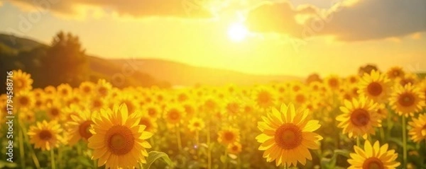 Obraz A vibrant, sun-drenched scene bursting with joyful, energetic yellow and gold tones; perfect for themes of optimism, happiness, and summer , rays, positive