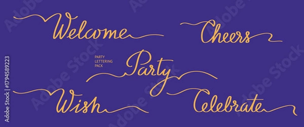 Obraz Party Calligraphy Words Set. Welcome, Cheers, Party, Wish, Celebrate